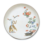 Dish with peony, bamboo and tiger design, enamelled ware