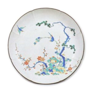 Dish with pine, bamboo and plum design, enamelled ware