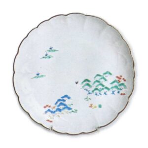 Dish with design of seascape at Matsushima, enamelled ware