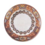 Dish with floral scroll and shippō design, enamelled ware Mark of 1699