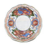 Dish with dragon, phoenix and karahana flower design, enamelled ware Mark of 1699