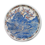 Dish with design of fishes in frolic, enamelled ware