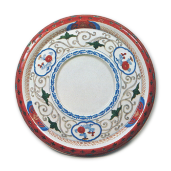 Dish with chrysanthemum scroll design, enamelled ware