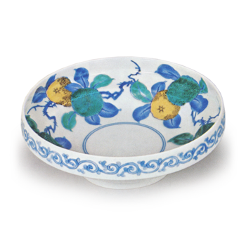 Bowl with karahana (conventionalized) flower design, enamelled ware