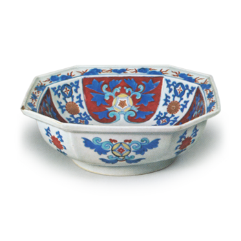 Bowl with karahana flower design, enamelled ware