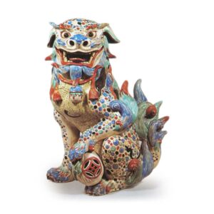 Figure of shishi (imaginary animal like lion), enamelled ware