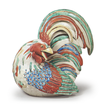 Kurita Art Museum Incense burner in the shape of cock, enamelled ware