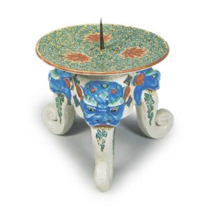 Candle stand with peony scroll design, enamelled ware