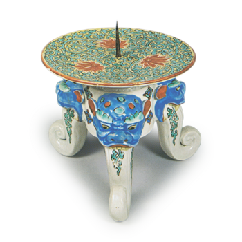 Candle stand with peony scroll design, enamelled ware