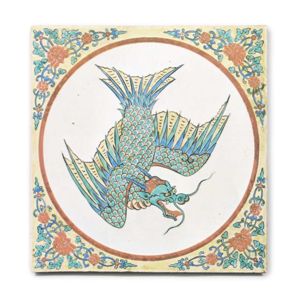 Plaque with winged dragon design, enamelled ware