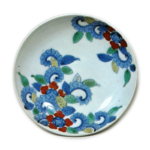 Dish with karahana flower design, underglaze blue, overglaze enamels