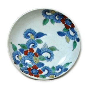 Dish with karahana flower design, underglaze blue, overglaze enamels