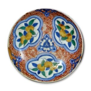 Dishes with mandarin orange design, underglaze blue, overglaze enamels