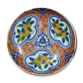 Dishes with mandarin orange design, underglaze blue, overglaze enamels