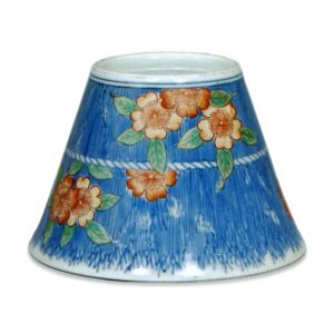 Mukozuke .bowls with cherry blossom and brushwood fence design, underglaze blue, overgiaze enamels