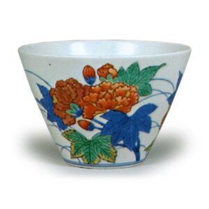 MukozuKe Dowl with hibiscus design, underglaze blue, overglaze enamels