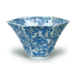 Mukozuke bowl with pautownja scroll design, blue and white