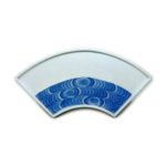 Fan-shaped dish with water stream design, blue and white