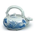 Wine pot with wave design, blue and white