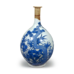 Large wine bottle with pine, bamboo and plum design,blue and white