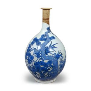 Large wine bottle with pine, bamboo and plum design,blue and white