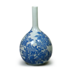 Wine bottle with utsugi plant design, blue and white