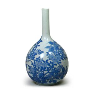 Wine bottle with utsugi plant design, blue and white