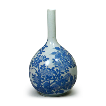 Wine bottle with utsugi plant design, blue and white