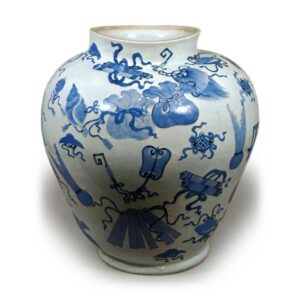 Large jar with “various treasures¨design,blue and white