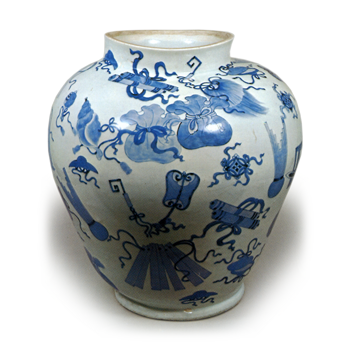 Large jar with “various treasures¨design,blue and white
