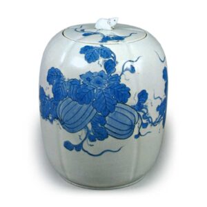 Water jar with melon design, blue and white