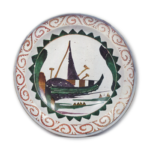 Large bowl with sailboat design, enamelled ware