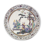 Large dish with design of Chinese boys in frolic, enamelled ware