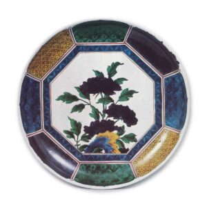 Large dish with peony design, enamelled ware