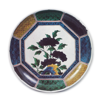 Large dish with peony design, enamelled ware
