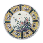 Large bowl with flowering grass design, enamelled ware