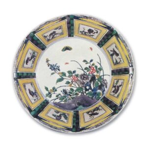 Large bowl with flowering grass design, enamelled ware