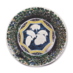 Large bowl with design of herons surrounded by various flowers, enamelled ware