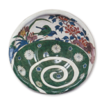 Bowl in the shape of open flower with design of flower-and-bird and spiral, enamelled ware