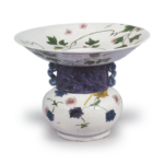 Flower vessel with clematis design, enamelled ware