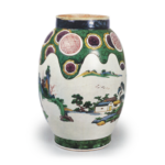 Jar with landscape design, enamelled ware