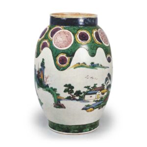 Jar with landscape design, enamelled ware