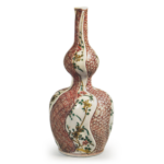 Gourd-shaped wine bottle with flowering grass design, enamelled ware