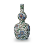 Gourd-shaped wine bottle with scroll and roundel design, enamelled ware