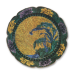 Large eight-lobed dish with design of banana and willow trees, enamelled ware