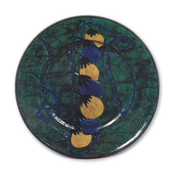 Large dish with egg-plant design, enamelled ware