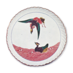 Dish in the shape of open flower with mandarin duck design, enamelled ware