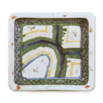 Square dish with design of foot-paths between rice-paddy fields, enamelled ware