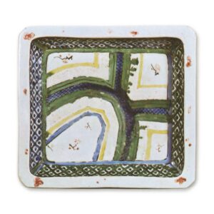 Square dish with design of foot-paths between rice-paddy fields, enamelled ware