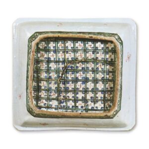 Square dish with design of foot-paths between rice-paddy fields, enamelled ware